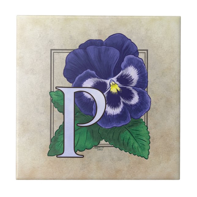 P für Pansy Blume Floral Monogramm Fliese (Vorderseite)