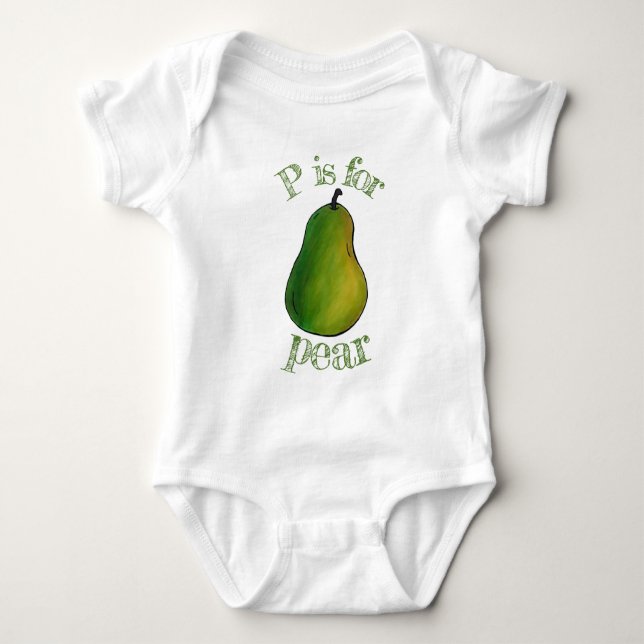 P IS FOR PEAR Fresh Reipe Green Peers Frucht Feins Baby Strampler (Vorderseite)