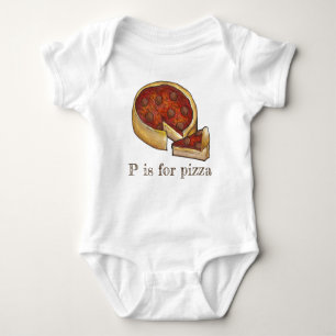 P is for Pizza Alphabet Pepperoni Deep Dish Pie Baby Strampler