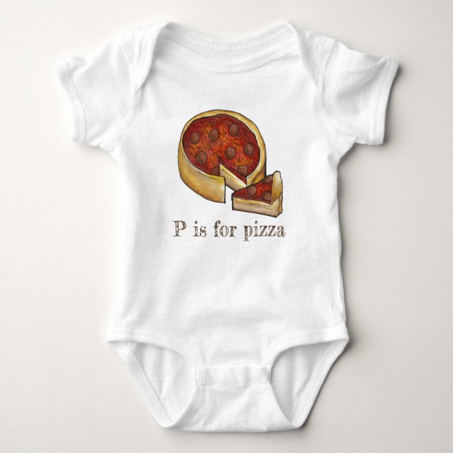 P is for Pizza Alphabet Pepperoni Deep Dish Pie Baby Strampler (Vorderseite)