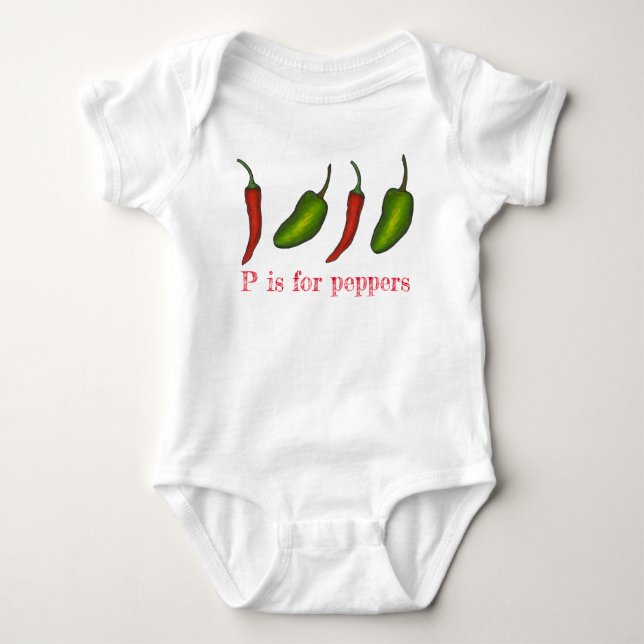 P ist für Paprikaschoten Chili Jalapeño Veggie Let Baby Strampler (Vorderseite)