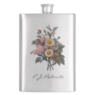 P.J. Redoute rosa rosa und Gänseblümchen Flachmann
