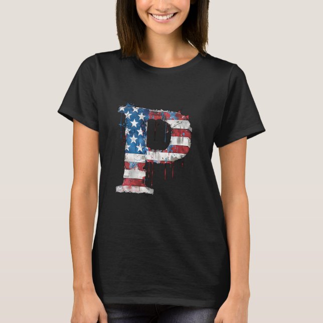 P Letter Initial Monogram Alphabet Patriotic Ameri T-Shirt (Vorderseite)