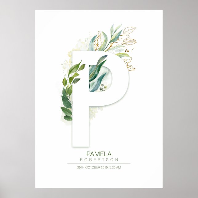P Letter Monogram Gold Greenerage Foliage Chic Poster (Vorne)