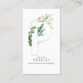 P Letter Monogram Gold Greenerity Blätter Elegant Visitenkarte