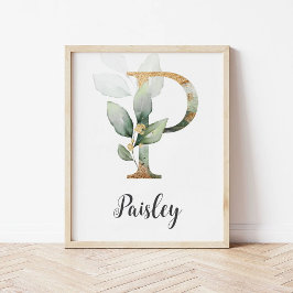 P Letter Monogram Greenerity Kinderzimmer Name Wal Poster