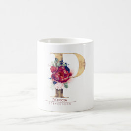 P Monogram Floral Burgund Red and Navy Blue Kaffeetasse