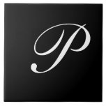 P Monogram Initial White auf Schwarz Fliese<br><div class="desc">Classic White Letter Monogram auf schwarzem Hintergrund,  P.</div>