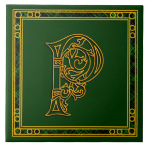 P Monogram "Irish Gold on Green" Keramik Tile Fliese