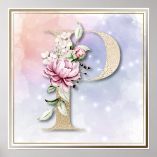P Monogramm Burgunder Blumenposter Poster