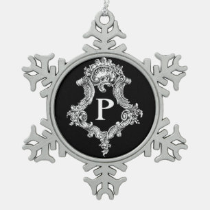 P Monogramm Erstverzierung Schneeflocken Zinn-Ornament