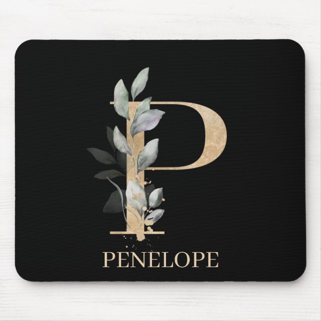 P Monogramm Floral Personalisiert Mousepad (Vorne)