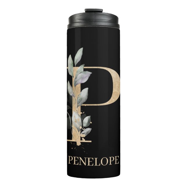 P Monogramm Floral Personalisiert Thermosbecher (Vorderseite)