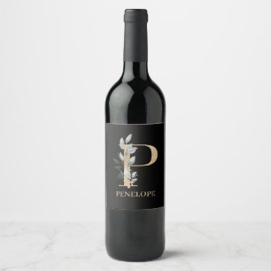 P Monogramm Floral Personalisiert Weinetikett