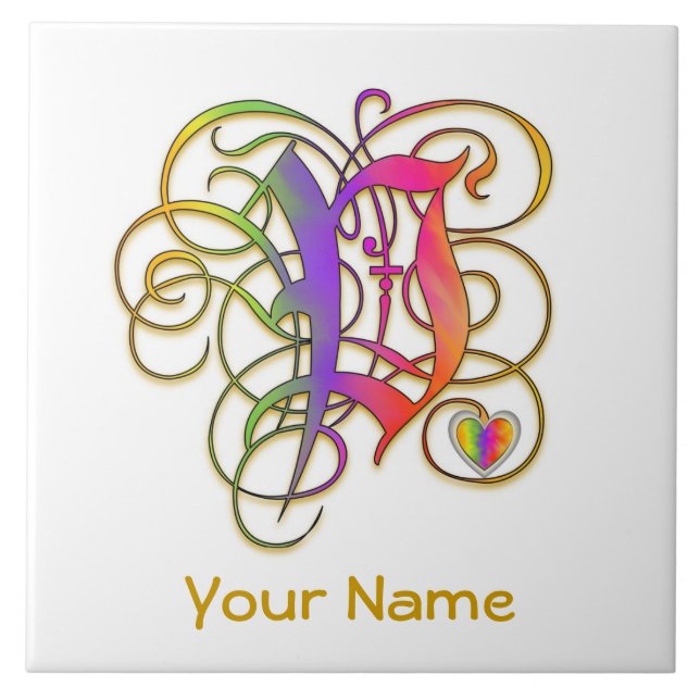 P Monogramm Ihr Name "Gothic Rainbow" Keramik Tile Fliese (Vorderseite)