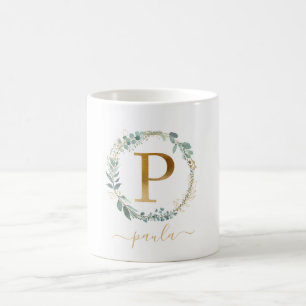 P Monogramm, kundenspezifischer Blattkranz Kaffeetasse
