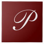 P Monogramm, weiß auf dunkelrot, Fliese<br><div class="desc">Classic White Letter Monogram on Maroon Background, P.</div>