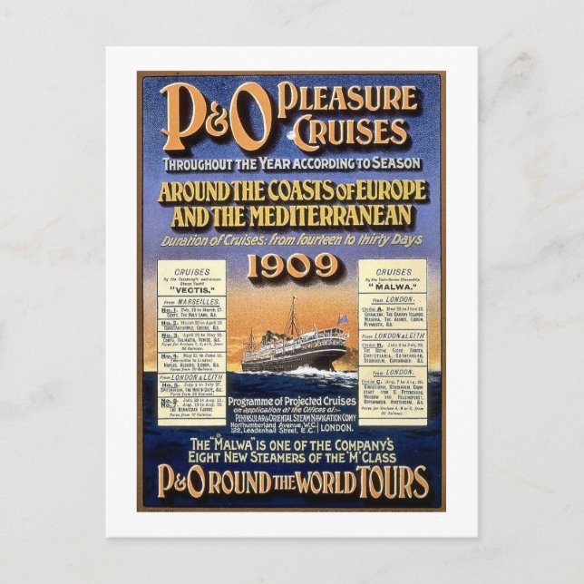 P&O Pleasure Cruises - Vintage Travel Poster Postkarte (Vorderseite)