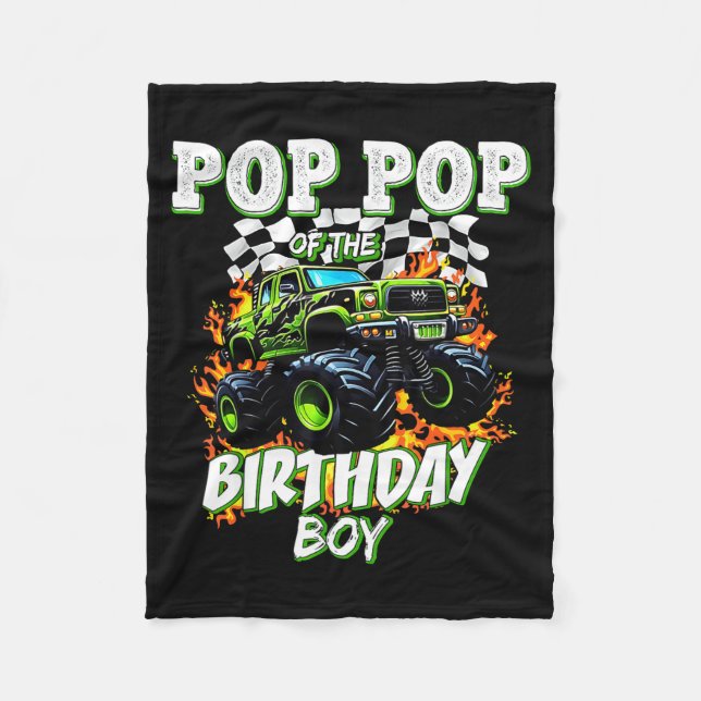 P P Of The Birthday Boy Monster Truck Birthday Kid Fleecedecke (Vorderseite)