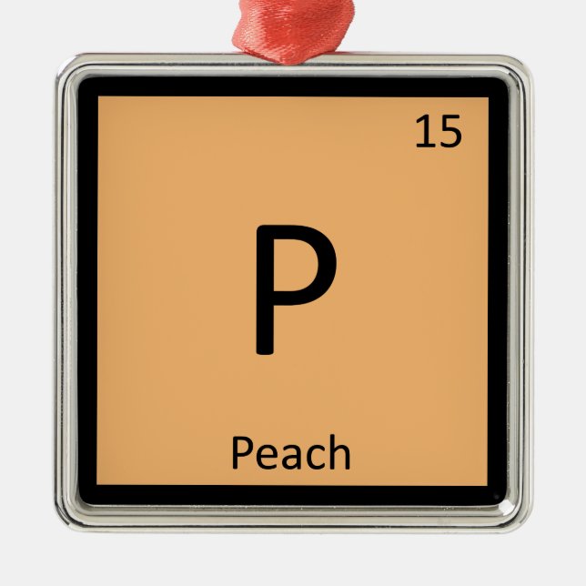 P - Peach Fruit Chemistry Periodisches Tabellensym Ornament Aus Metall (Vorne)