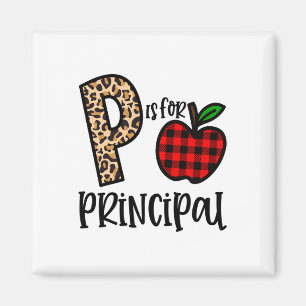 P steht für Schulleiter Leopard Plaid Lustiger Ck Magnet