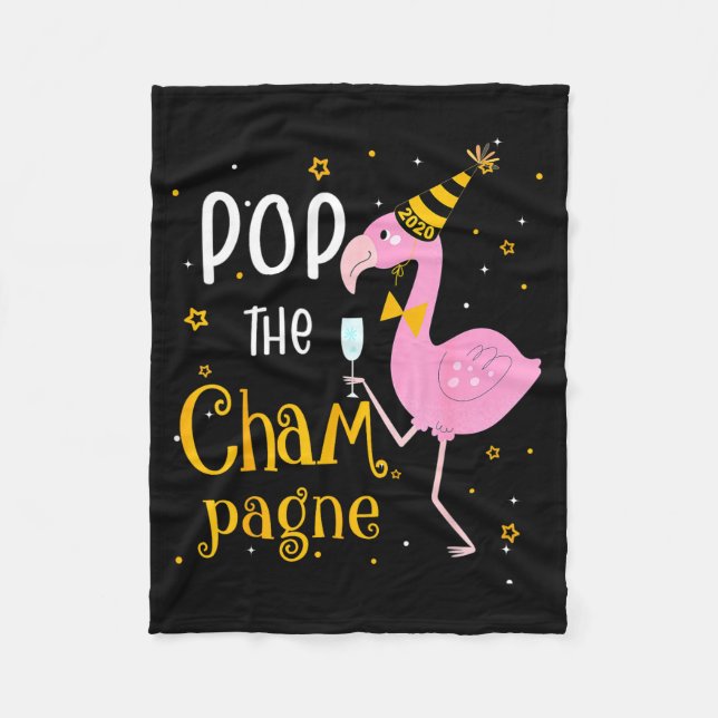 P The Champagne It's New Year! Funny Flamingo Drin Fleecedecke (Vorderseite)