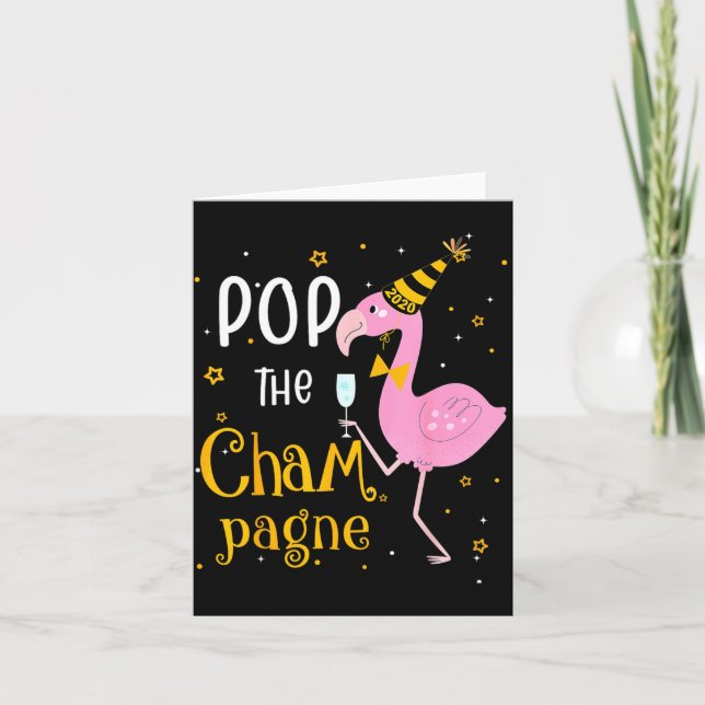 P The Champagne It's New Year! Funny Flamingo Drin Karte (Vorderseite)