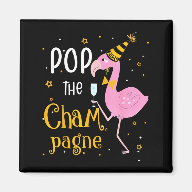 P The Champagne It's New Year! Funny Flamingo Drin Magnet (Vorne)
