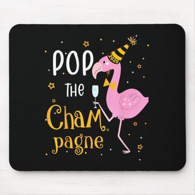 P The Champagne It's New Year! Funny Flamingo Drin Mousepad (Vorne)