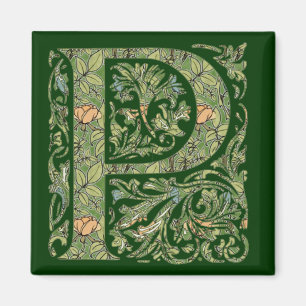 P Verzierte Blumige Blatt Monogramm Magnet