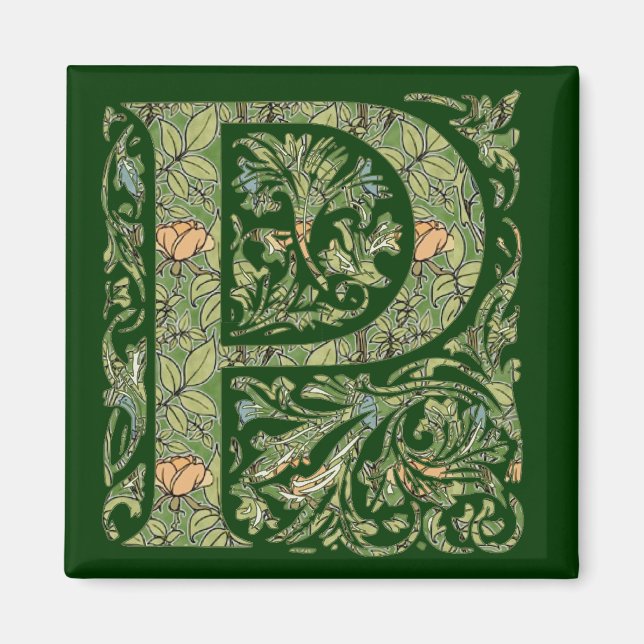 P Verzierte Floral Leafon Monogramm Magnet (Vorne)