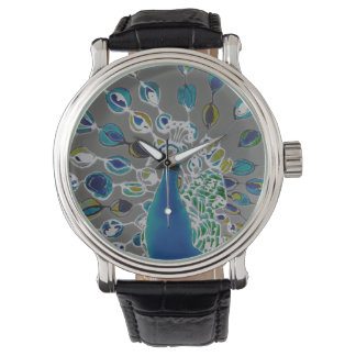 © P Wherrell Zeitgenössischer Impressionist Pfau Armbanduhr