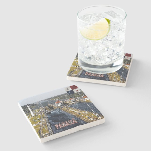 PA0003 Amerika - Panama - Canal Locks - Panorama Steinuntersetzer (Seitenansicht)