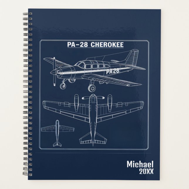 PA-28 Cherokee Airplane Blueprint Blue Aviation Planer (Vorderseite)