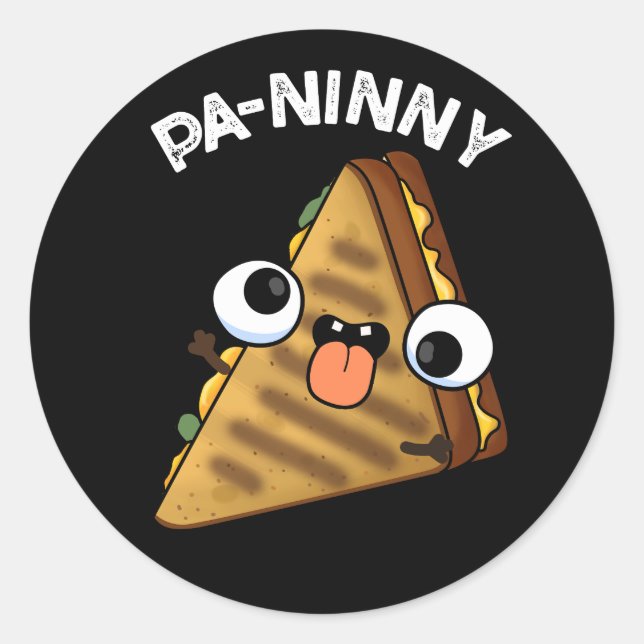Pa-ninny Funny Panini Pun Dark BG Runder Aufkleber (Vorderseite)
