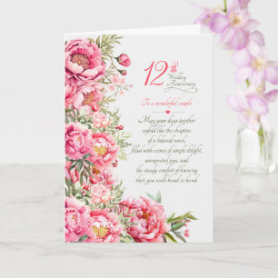 Paar 12. Hochzeitstag Sentimentale rosa Pfingstros Karte