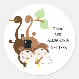 Paar Affen in einem Baum Hochzeit Bridal Gefallen Runder Aufkleber