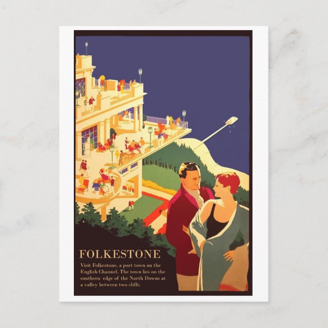 Paar am Folkestone Beach Postkarte (Vorderseite)