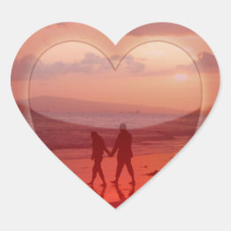 Paar am Strand Valentine Herz-Aufkleber