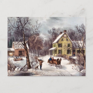 Paar auf einem Pferdeschlitten Postkarte