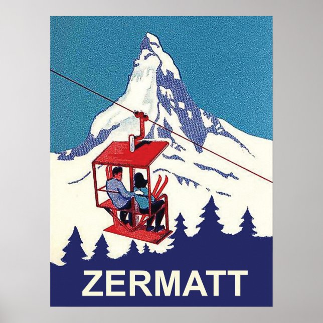 Paar auf einem Skilift in Zermatt, Jahrgang Reise Poster (Vorne)