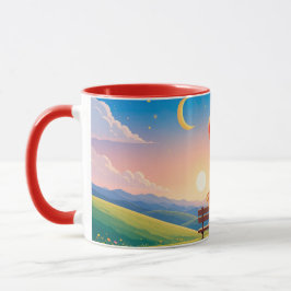 Paar auf einer Bank mit Liebe Titel Tasse