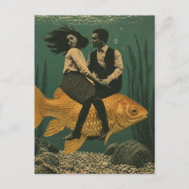 Paar auf einer Goldfisch-Fantasie Postkarte