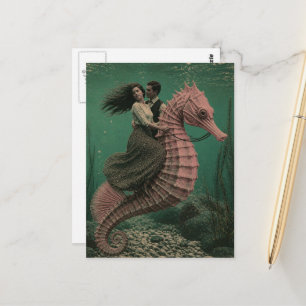 Paar auf einer Seepferdchen-Fantasie Postkarte
