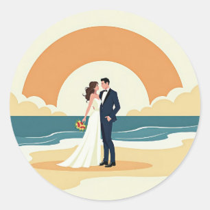 Paar auf Sunset Beach Hochzeitsticker Runder Aufkleber