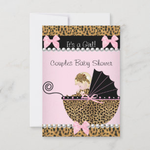 Paar Baby Dusche Niedlich Blonde Girl Pink Leopard Einladung