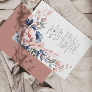 Paar-Baby-Party-Blüten-Blume Blau Rosa Einladung