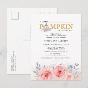 Paar-Baby-Party Kleiner Kürbis Rosa Floral Einladungspostkarte