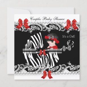 Paar-Baby-Party Mädchen Zebra Rot Spitze Schwarz Einladung