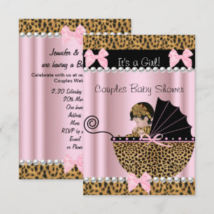 Paar-Baby-Party Süßes Mädchen Rosa Leopard Einladung